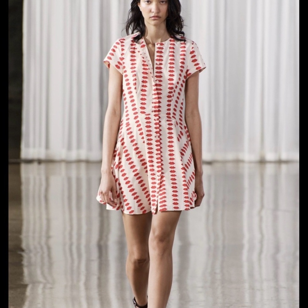 Zara Women Skater Dress Lips Print Red Graphic Large A Line Short Sleeve Novelty